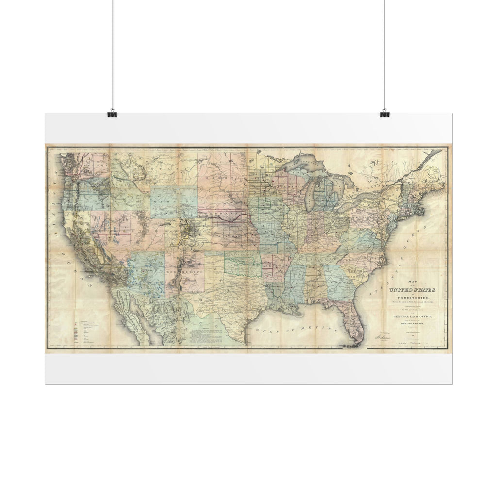 United States of America Historic Map (c. 1868) Rolled Poster | Vintage Map Wall Art