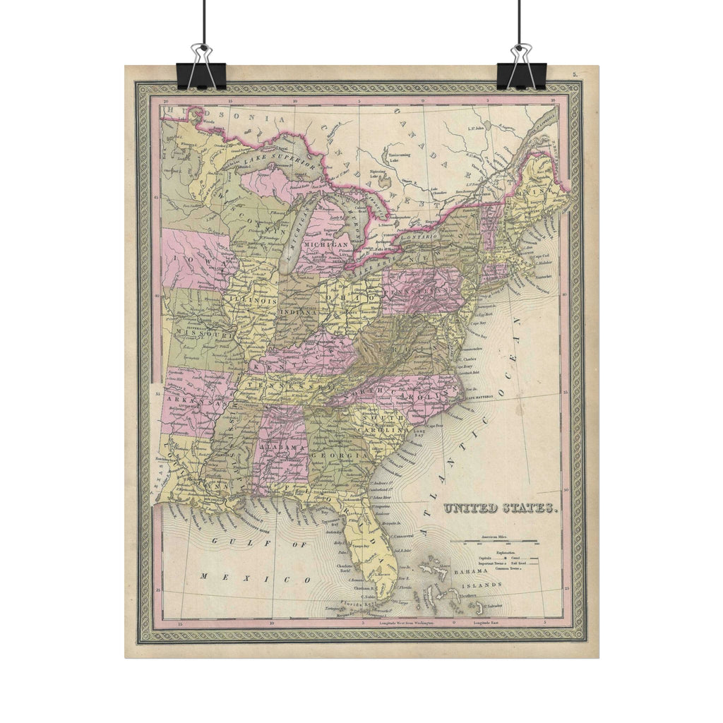 United States of America Historic Map (c. 1849) Rolled Poster | Vintage Map Wall Art