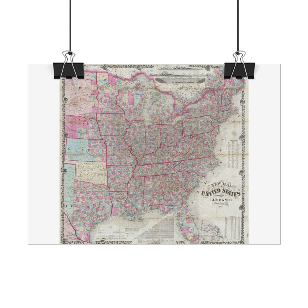 United States of America Historic Map (c. 1867) Rolled Poster | Vintage Map Wall Art