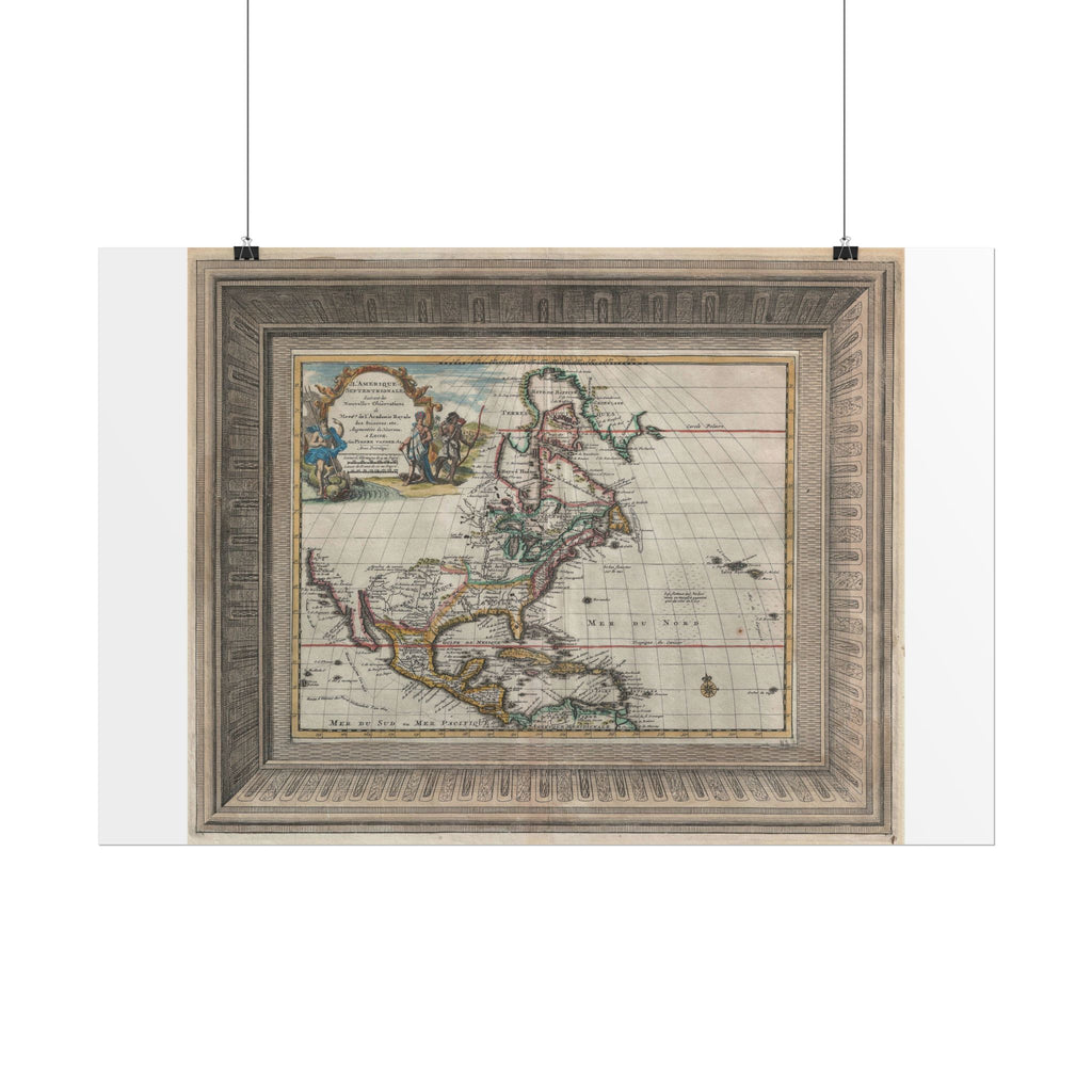 North America Antique Map  (c. 1729) "Ameique Septentrionale" Rolled Poster | Vintage Nautical Cartography