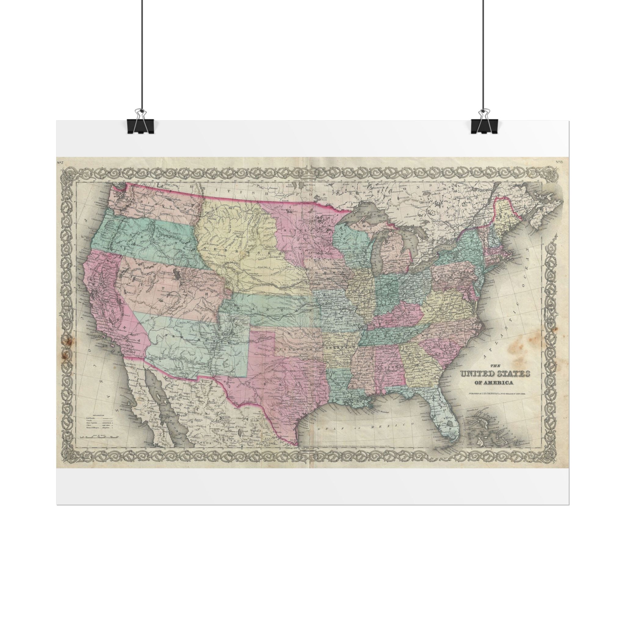 United States of America Historic Map (c. 1856) Rolled Poster | Vintage Map Wall Art