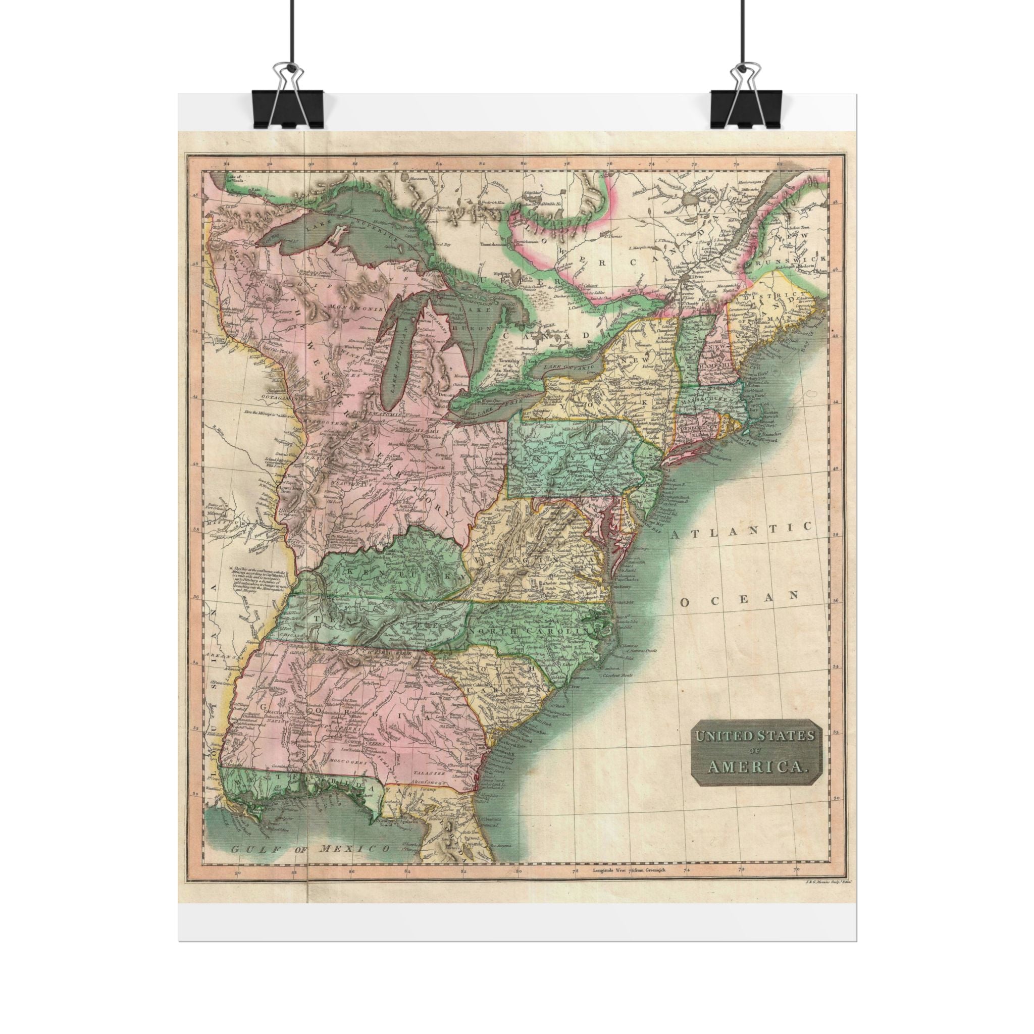 United States of America Historic Map (c. 1814) Rolled Poster | Vintage Map Wall Art