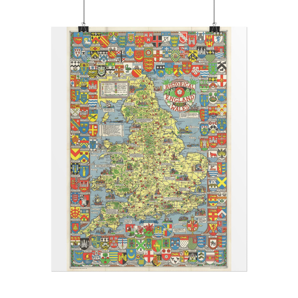 England & Wales Historic Pictorial Map (c. 1963) Rolled Poster | Vintage Map Wall Art