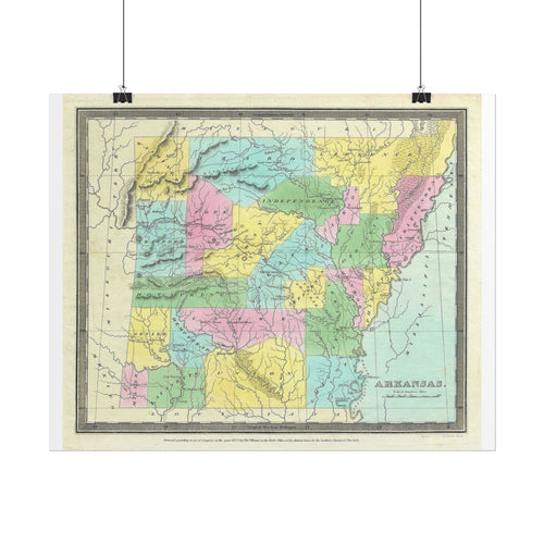 Arkansas Historic Map (c. 1852) Rolled Poster | Antique State Map Wall Art