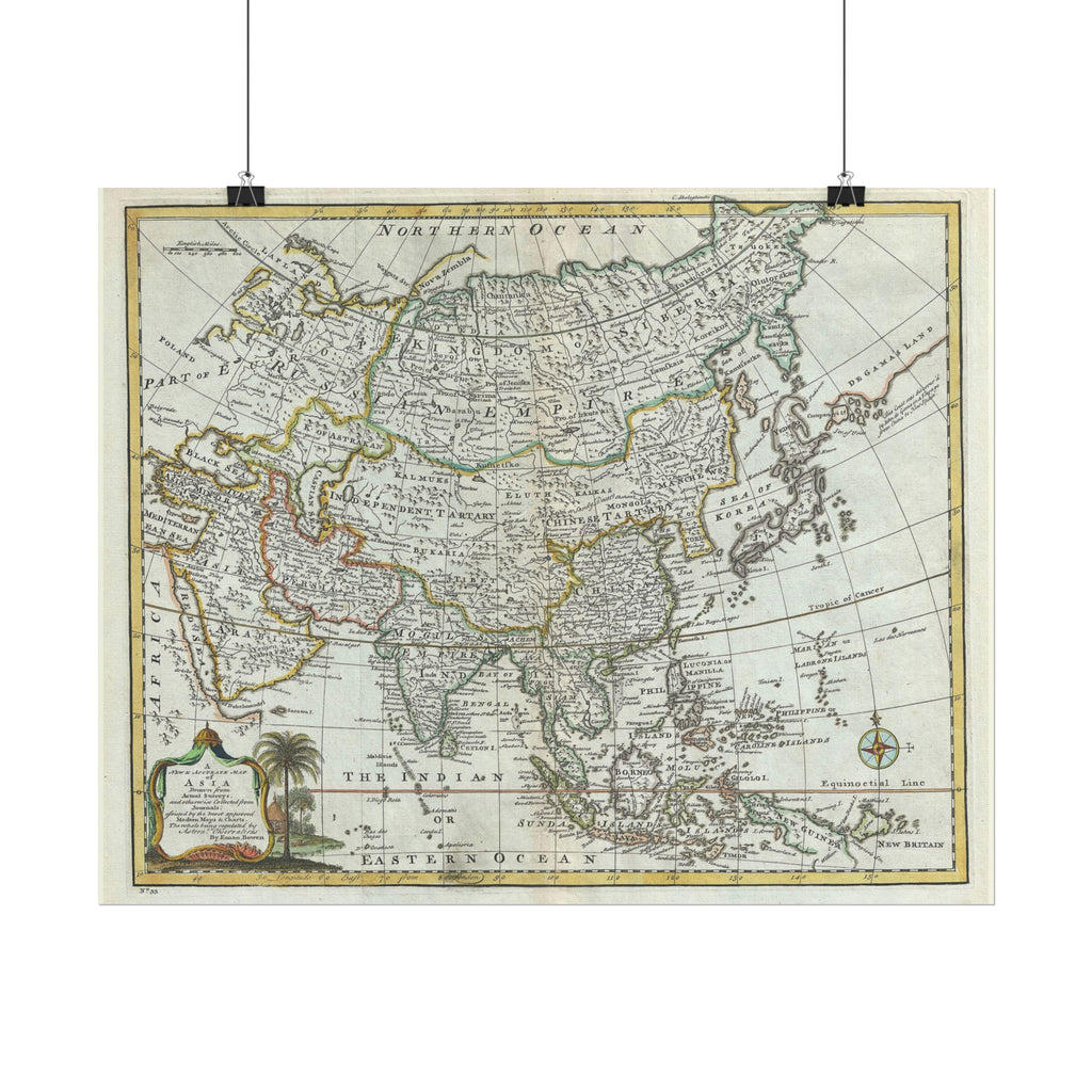 Asia and Chinese Tartary Historic World Map (c. 1747) Rolled Poster | Antique State Map Wall Art