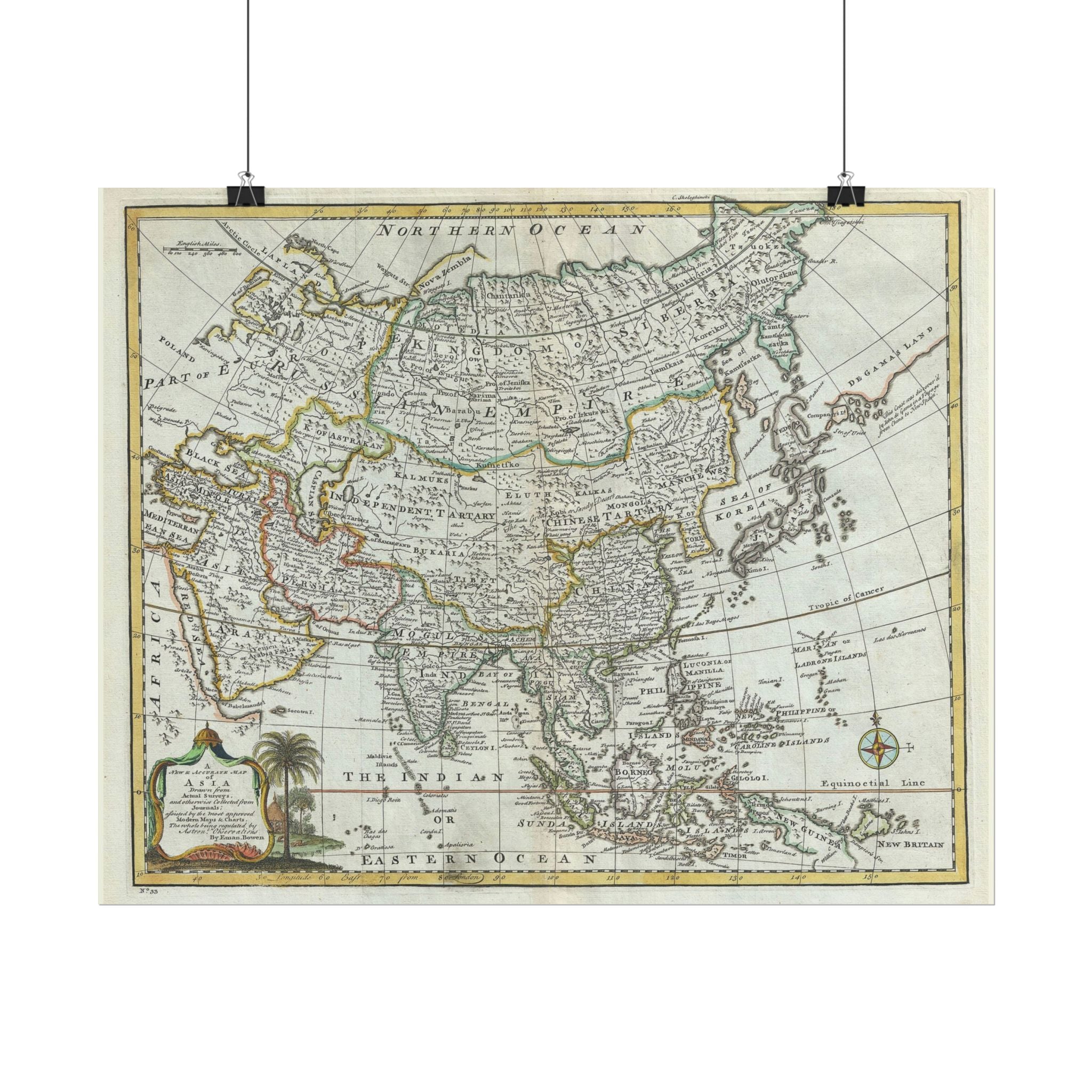 Asia and Chinese Tartary Historic World Map (c. 1747) Rolled Poster | Antique State Map Wall Art