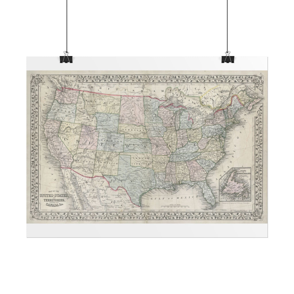 United States of America Historic Map (c. 1867) Rolled Poster | Vintage Map Wall Art