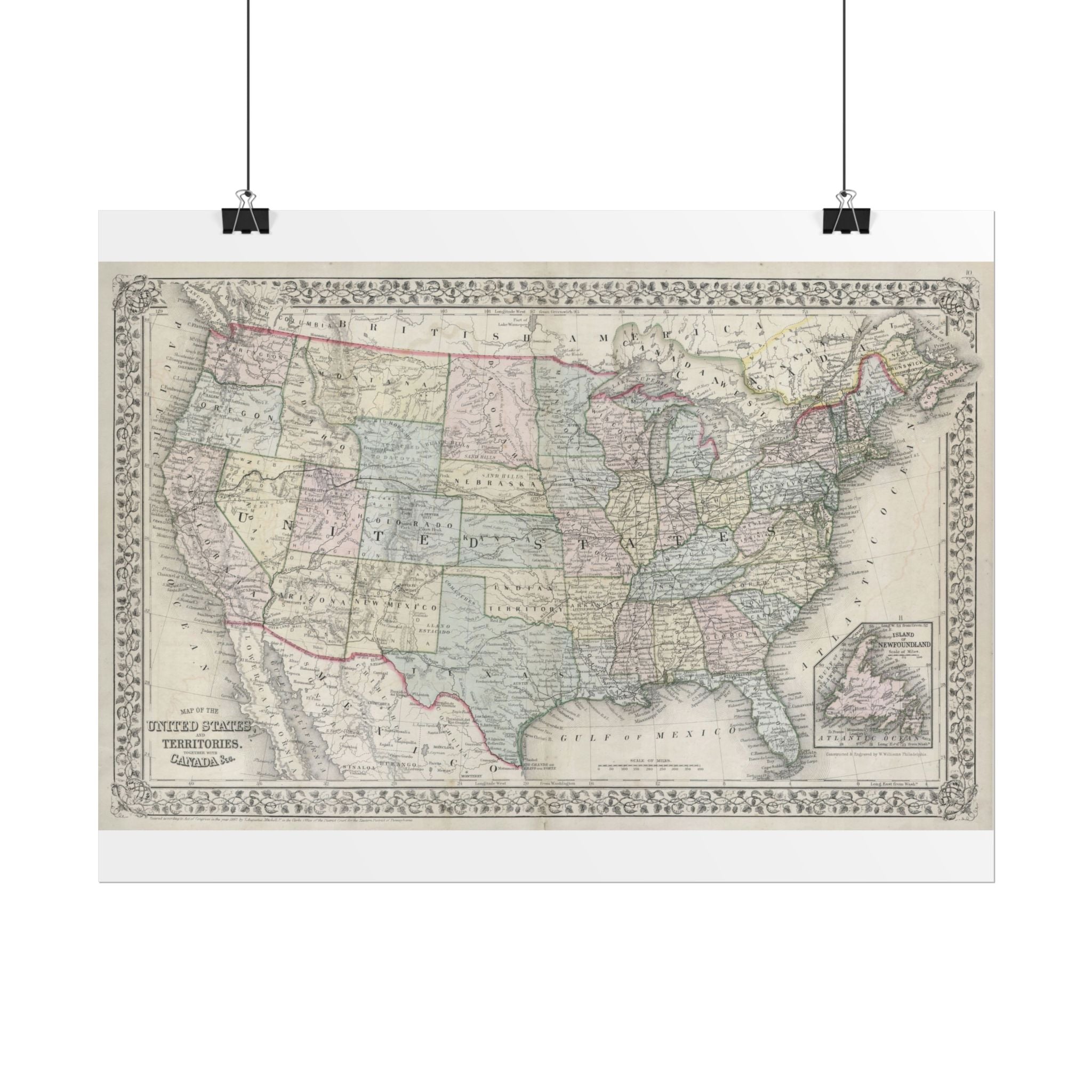 United States of America Historic Map (c. 1867) Rolled Poster | Vintage Map Wall Art