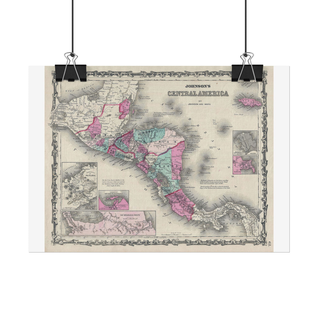 Central America Historic Map (c. 1863) Rolled Poster | Antique Map Wall Art