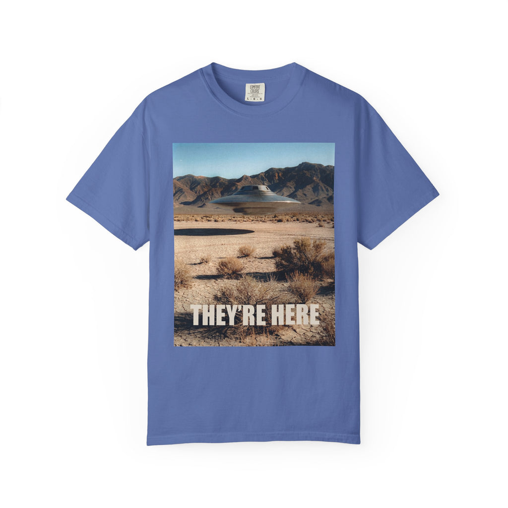 They’re Here S4 Poster UFO Typography T-shirt | Area 51 UAP Tee