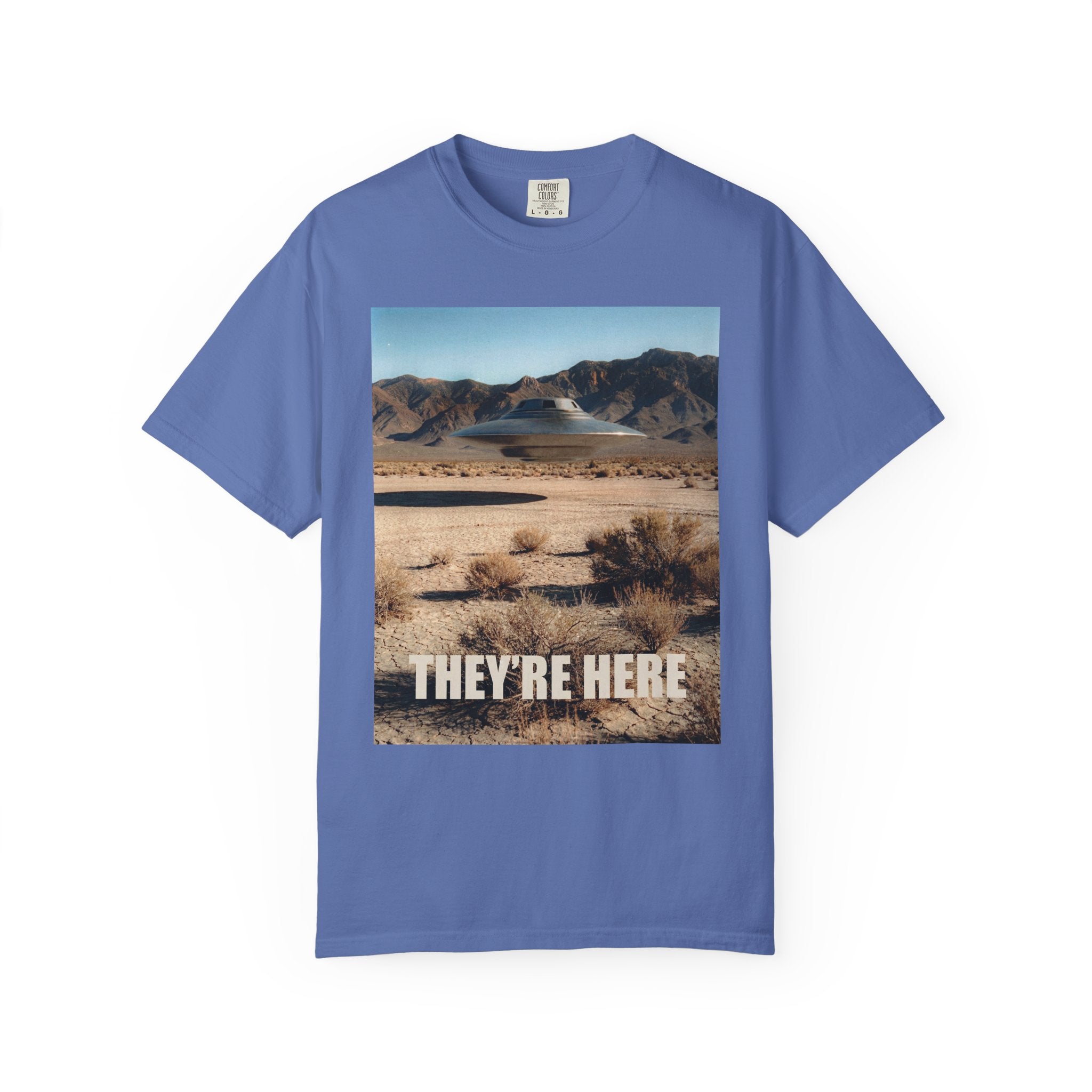 They’re Here S4 Poster UFO Typography T-shirt | Area 51 UAP Tee