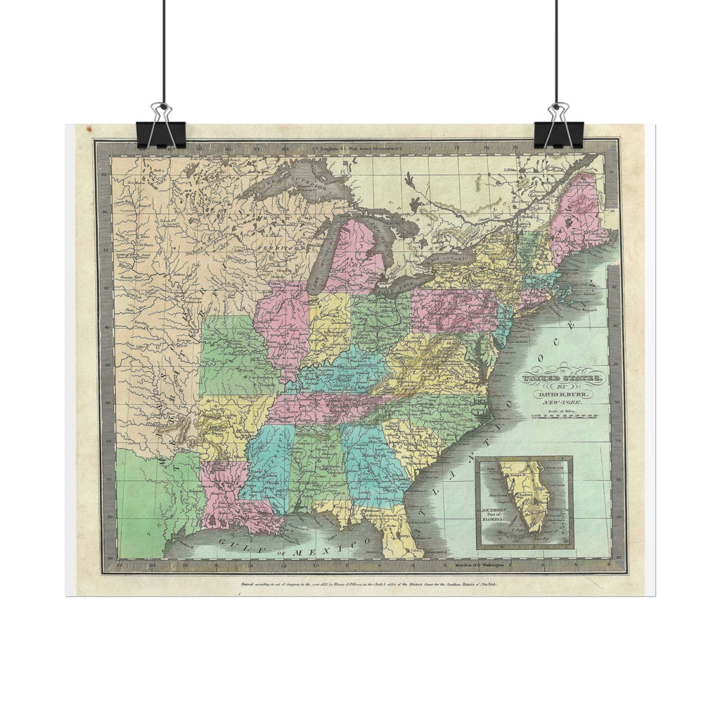 United States of America Historic Map (c. 1835) Rolled Poster | Vintage Map Wall Art