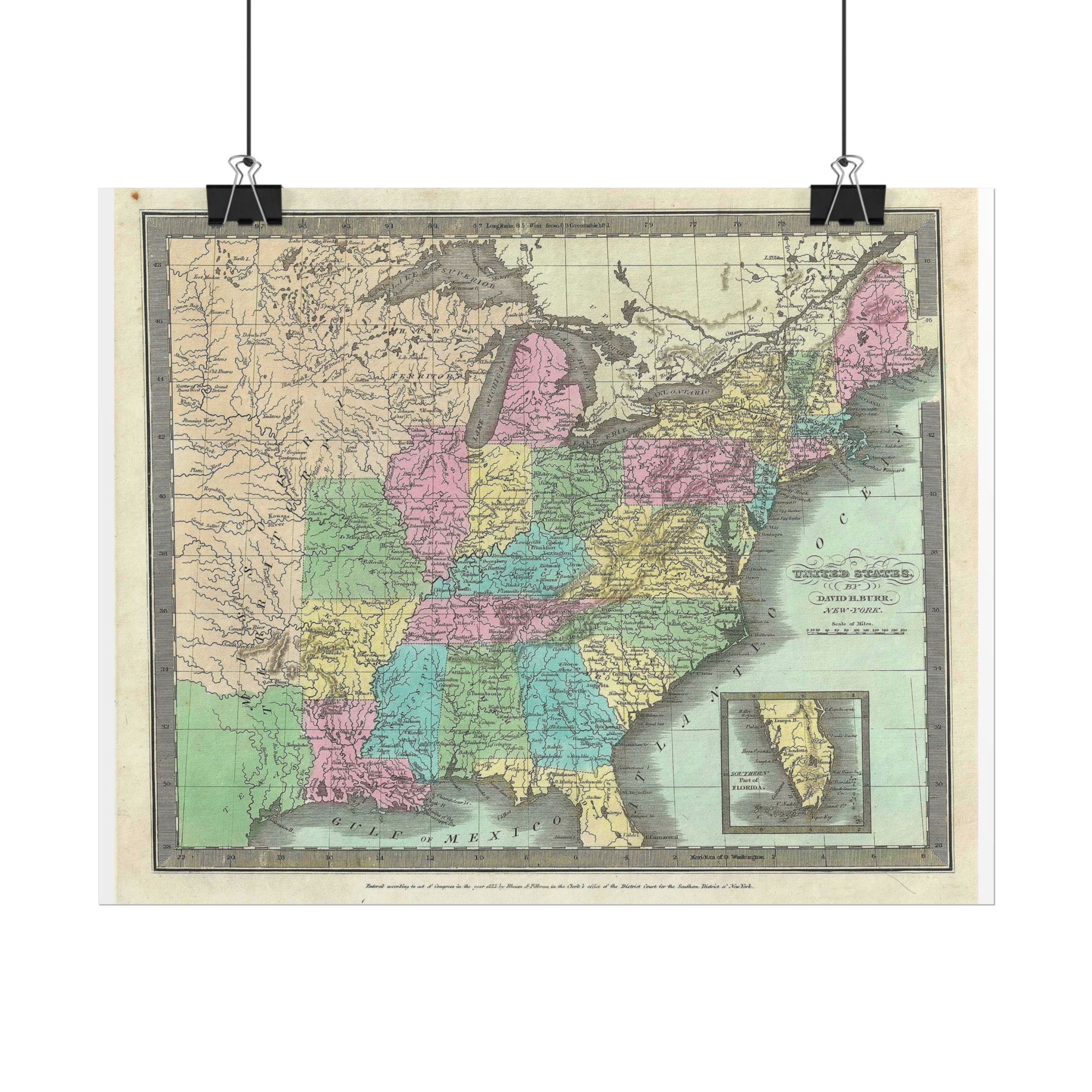 United States of America Historic Map (c. 1835) Rolled Poster | Vintage Map Wall Art