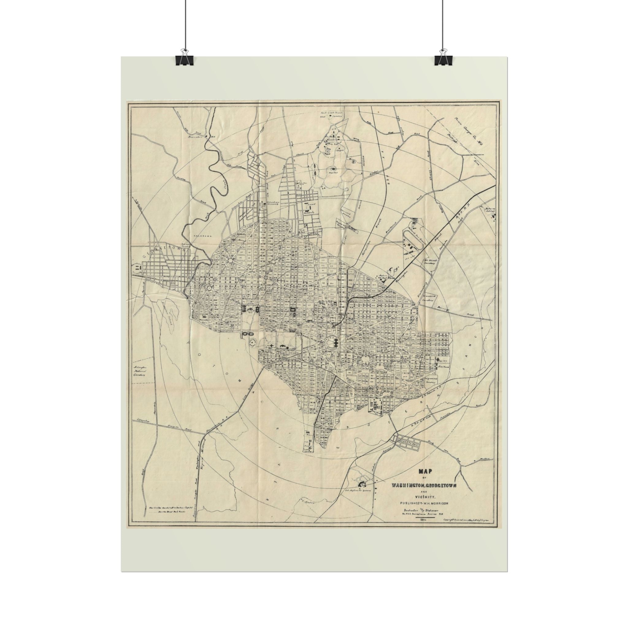 Washington DC (c. 1883) Historic City Map Rolled Poster | Vintage Map Wall Art