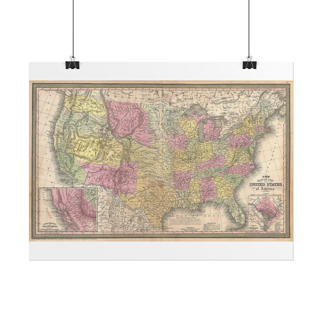 United States of America Historic Map (c. 1854) Rolled Poster | Vintage Map Wall Art