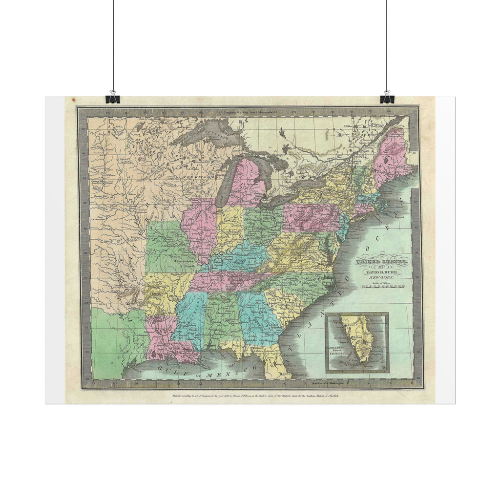 United States of America Historic Map (c. 1835) Rolled Poster | Vintage Map Wall Art