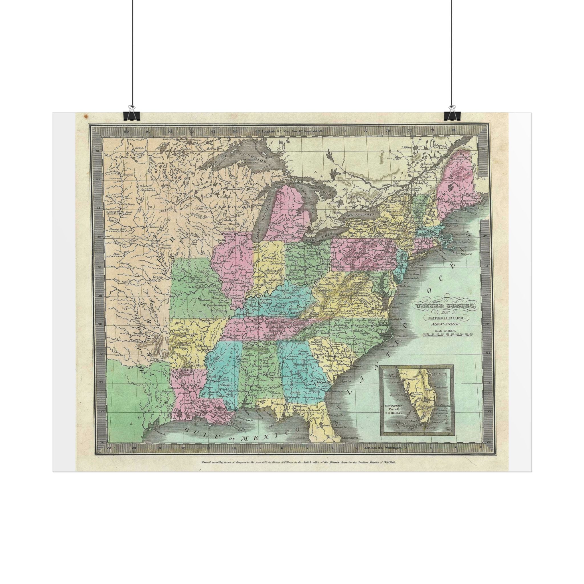 United States of America Historic Map (c. 1835) Rolled Poster | Vintage Map Wall Art