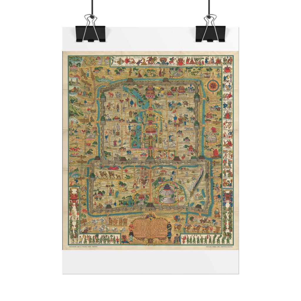 Beijing, China Historic City Map (c. 1936) Rolled Poster | Vintage Map Wall Art