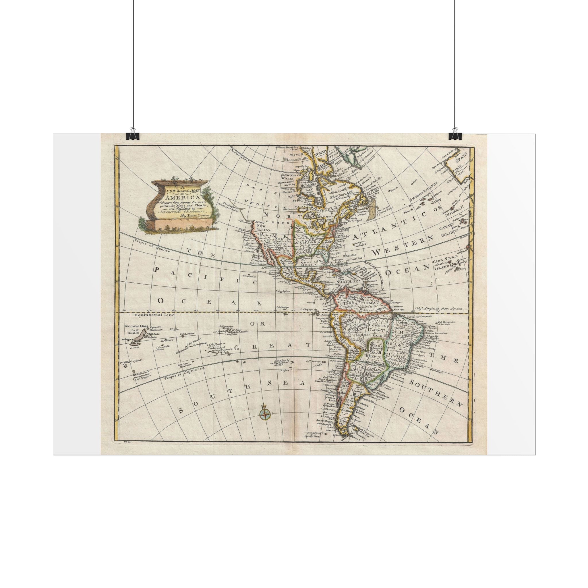 North America & South America Historic World Map (c. 1747) Rolled Poster | Vintage Map Wall Art