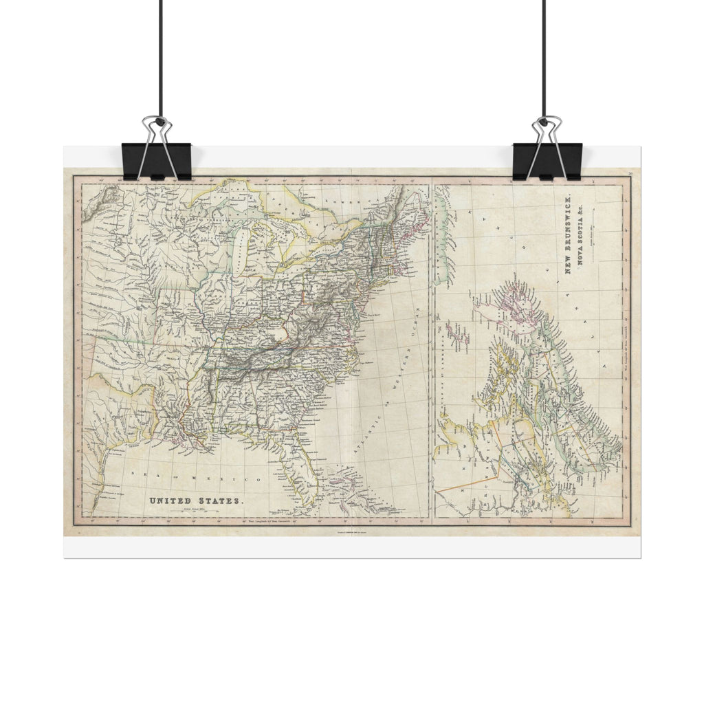United States of America Historic Map (c. 1830) Rolled Poster | Vintage Map Wall Art