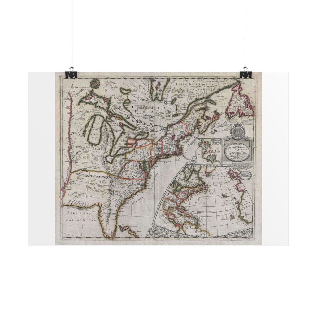 English Empire in America Historic Map (c. 1695) Rolled Poster | Vintage Map Wall Art