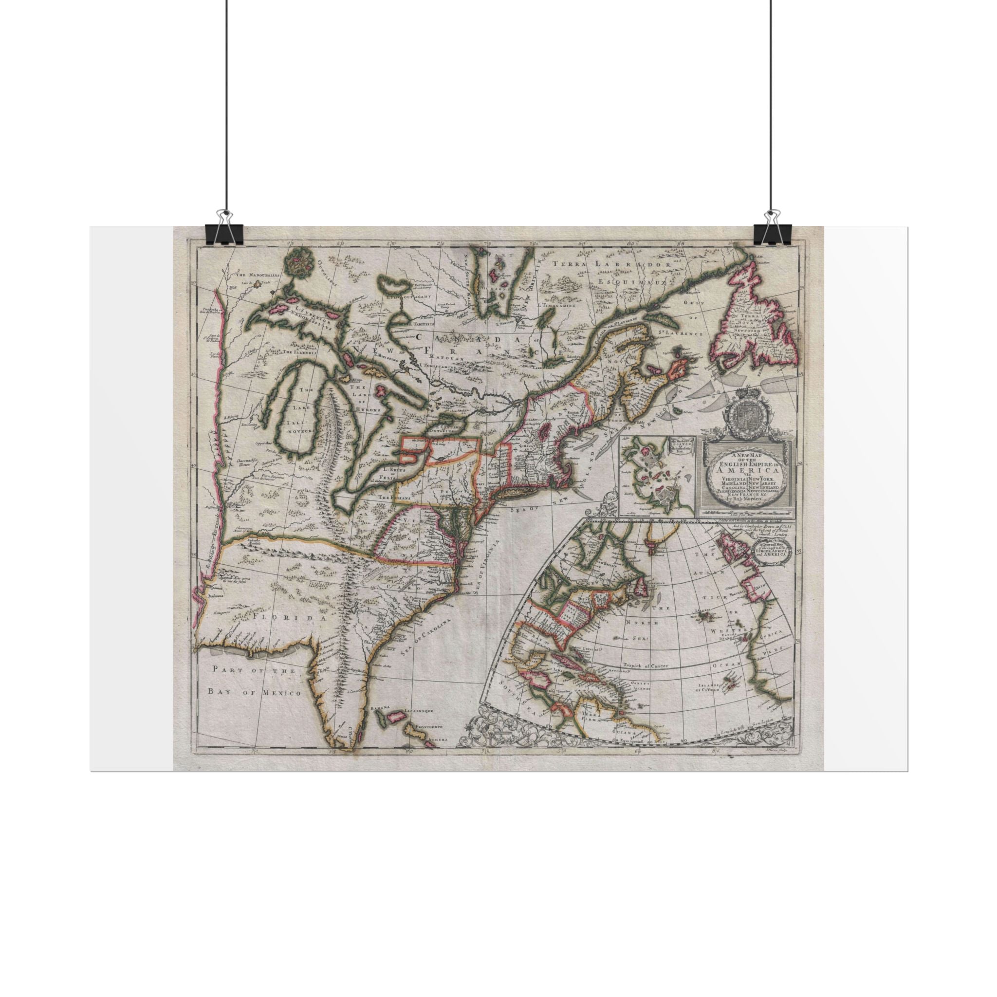 English Empire in America Historic Map (c. 1695) Rolled Poster | Vintage Map Wall Art