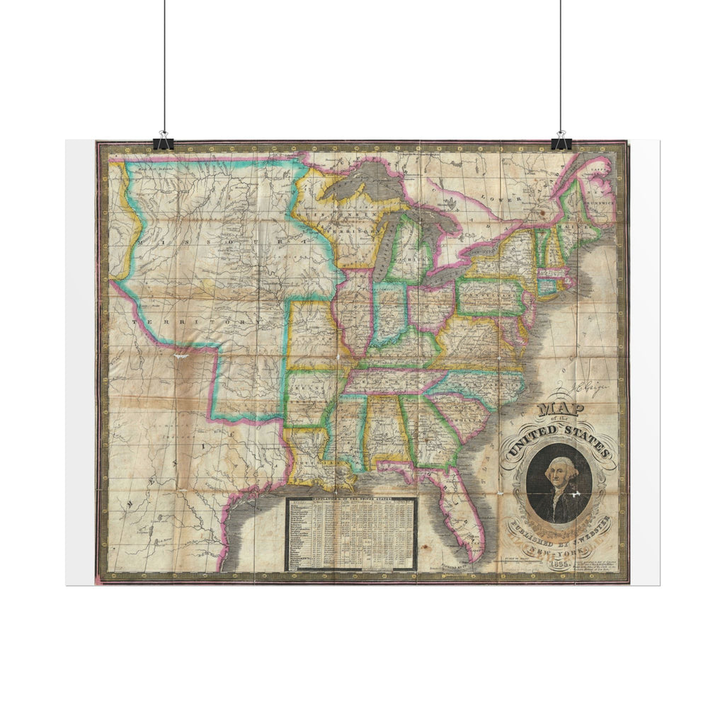 United States of America Historic Map (c. 1835) Rolled Poster | Vintage Map Wall Art