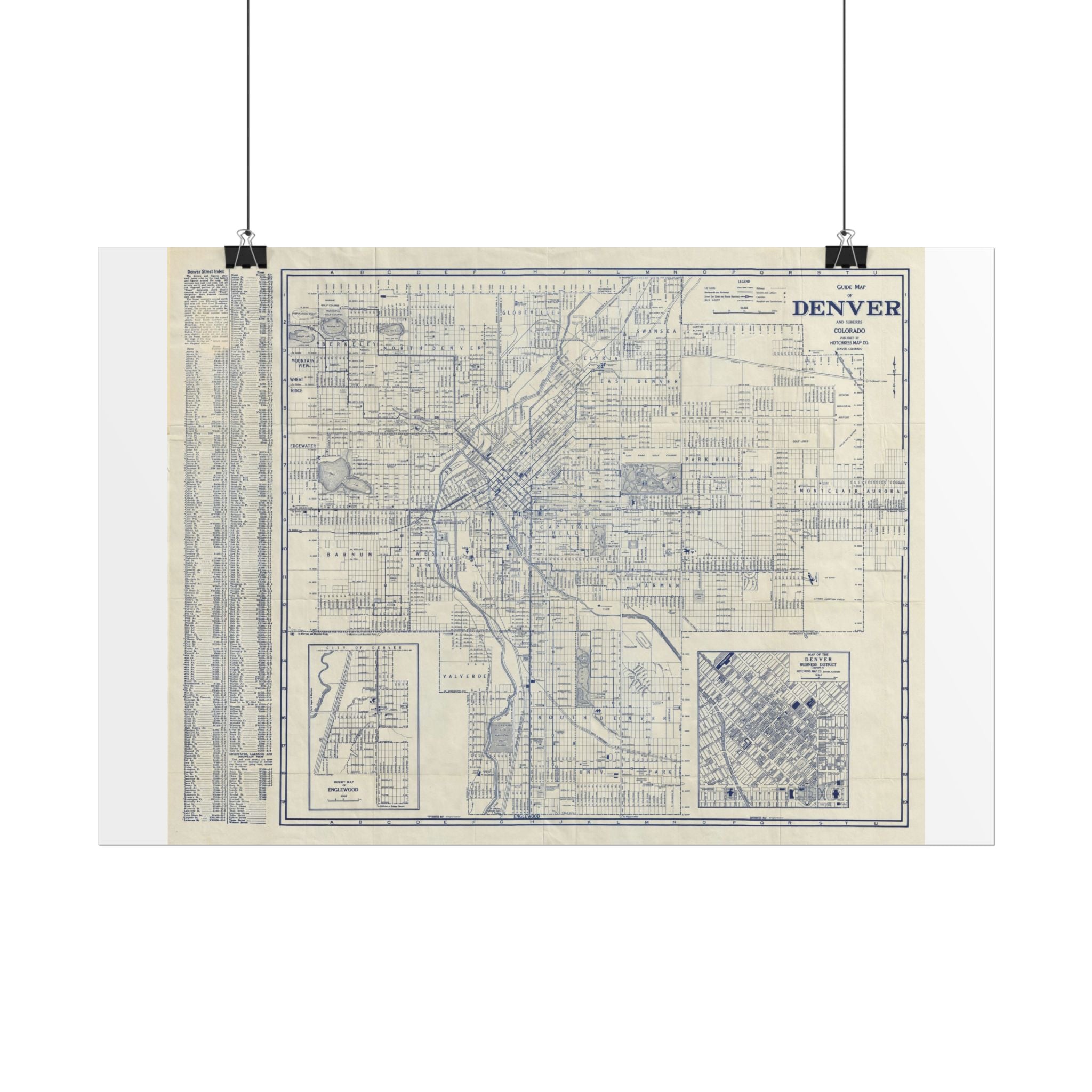 Denver, Colorado Historic Map (c. 1947) Rolled Poster | Antique City Map Wall Art