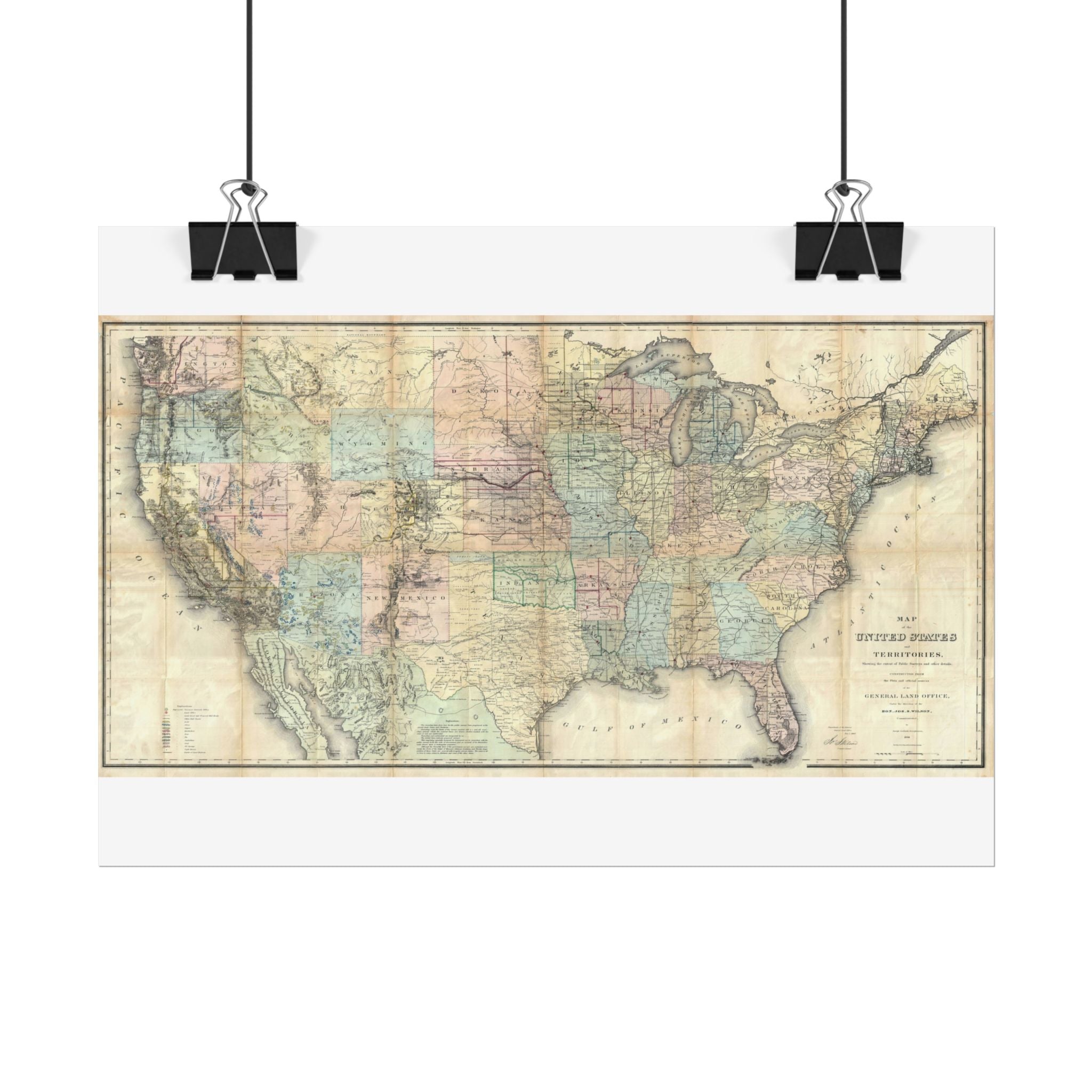 United States of America Historic Map (c. 1868) Rolled Poster | Vintage Map Wall Art