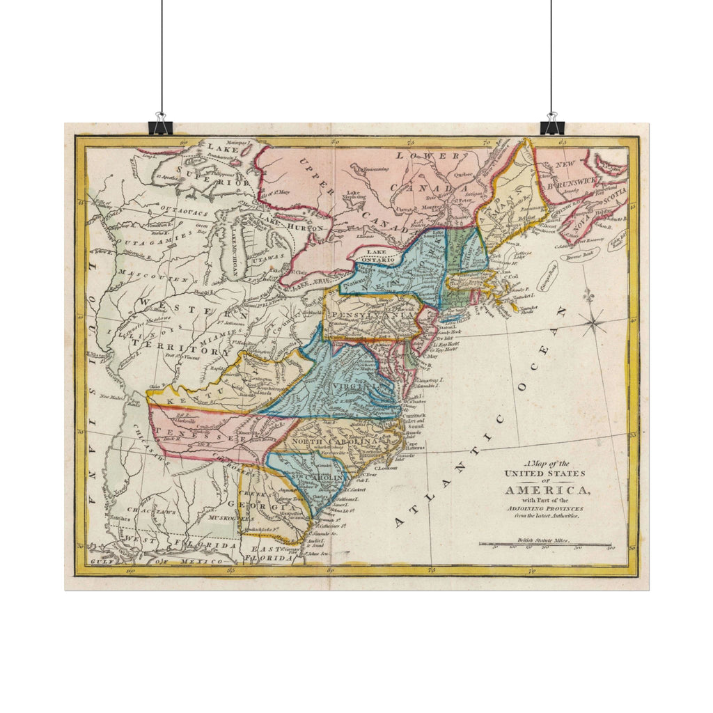 United States of America Historic Map (c. 1817) Rolled Poster | Vintage Map Wall Art