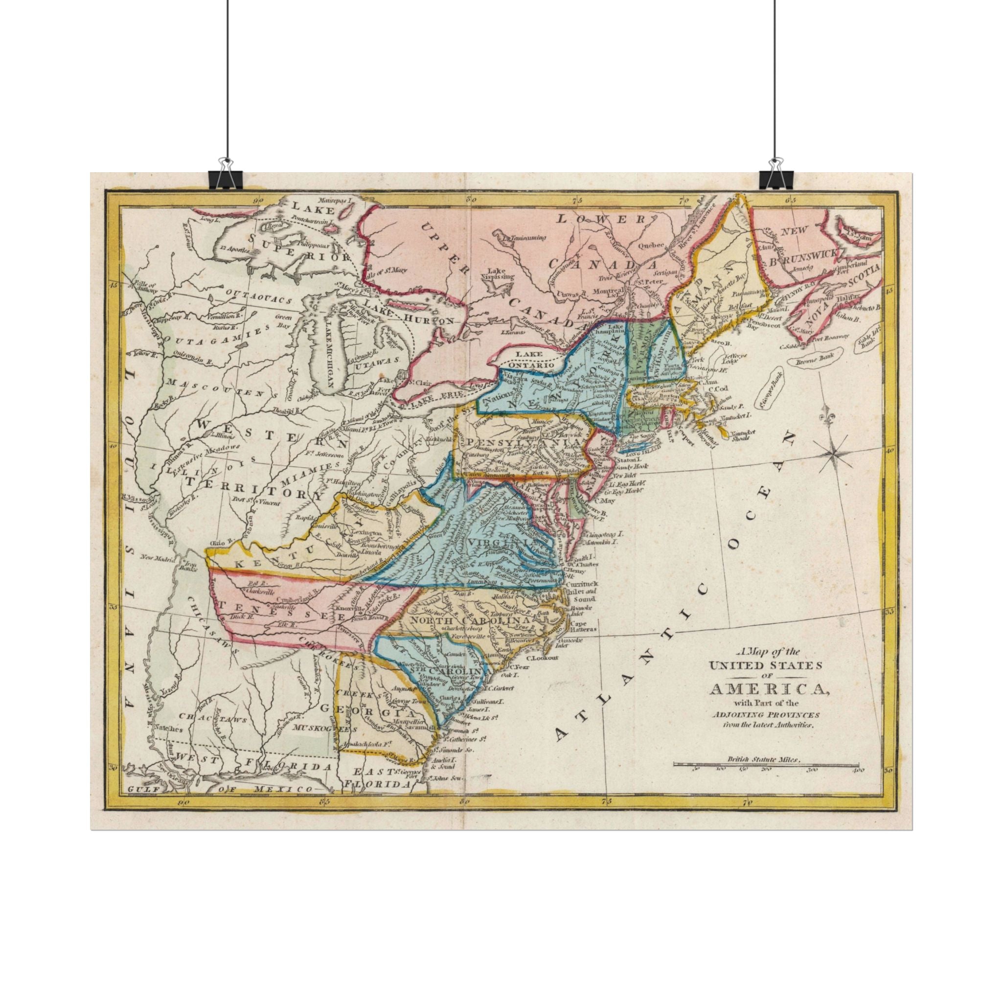 United States of America Historic Map (c. 1817) Rolled Poster | Vintage Map Wall Art