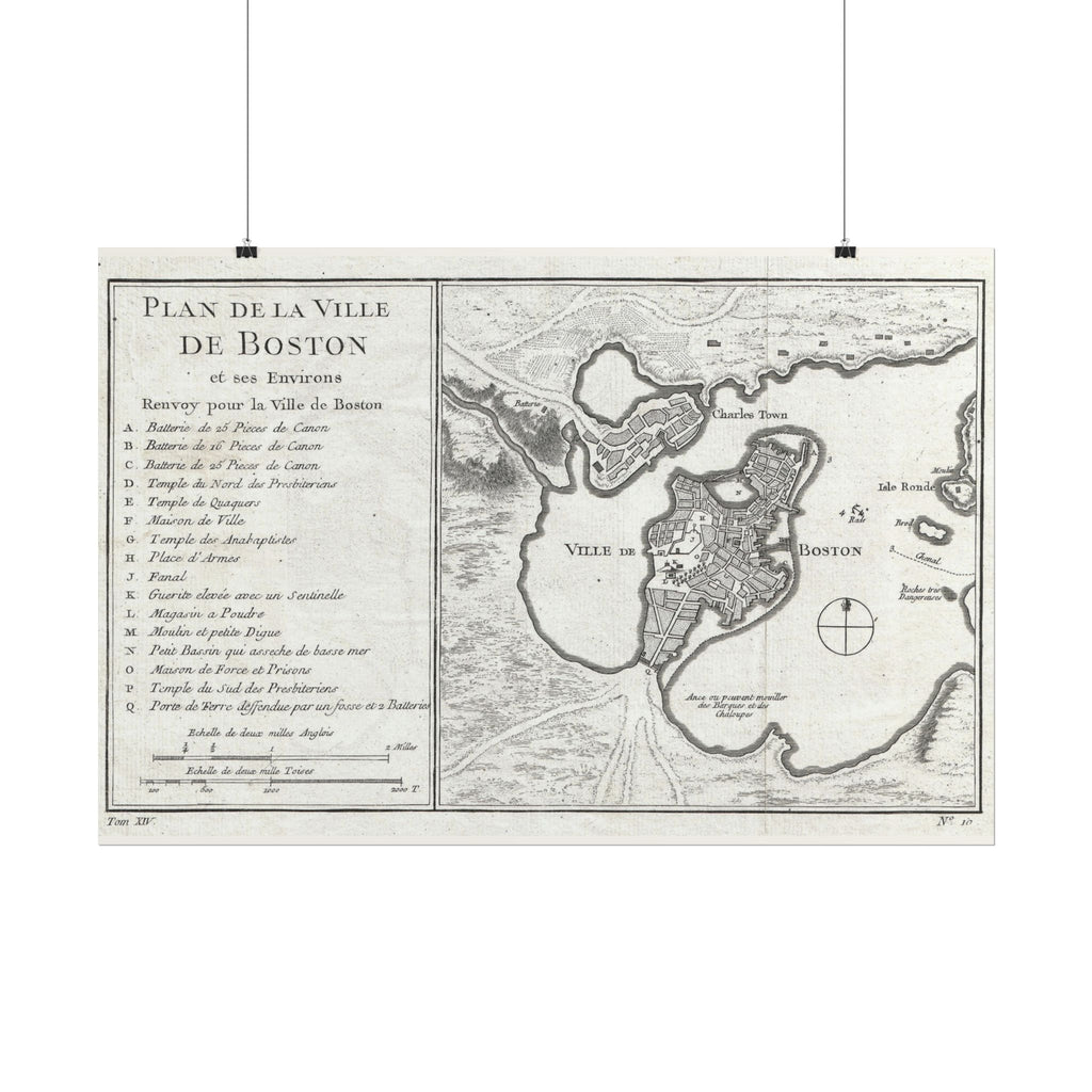 Boston, Massachusetts (c. 1756) Historic City Map Rolled Poster | Vintage Map Wall Art