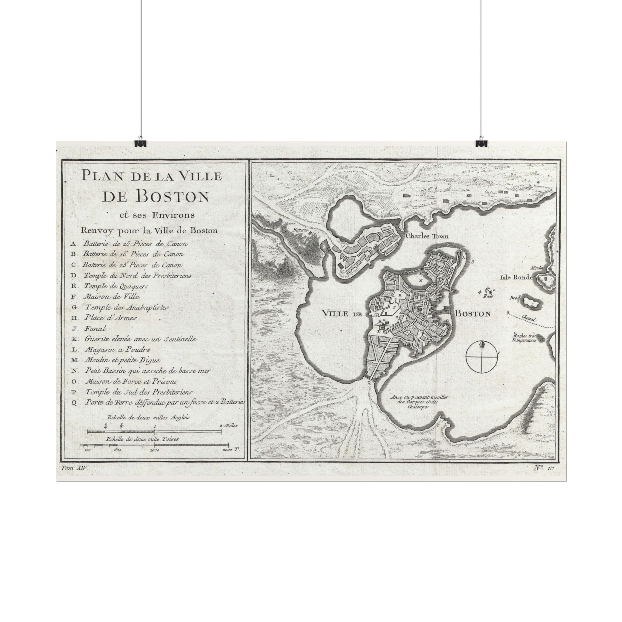 Boston, Massachusetts (c. 1756) Historic City Map Rolled Poster | Vintage Map Wall Art