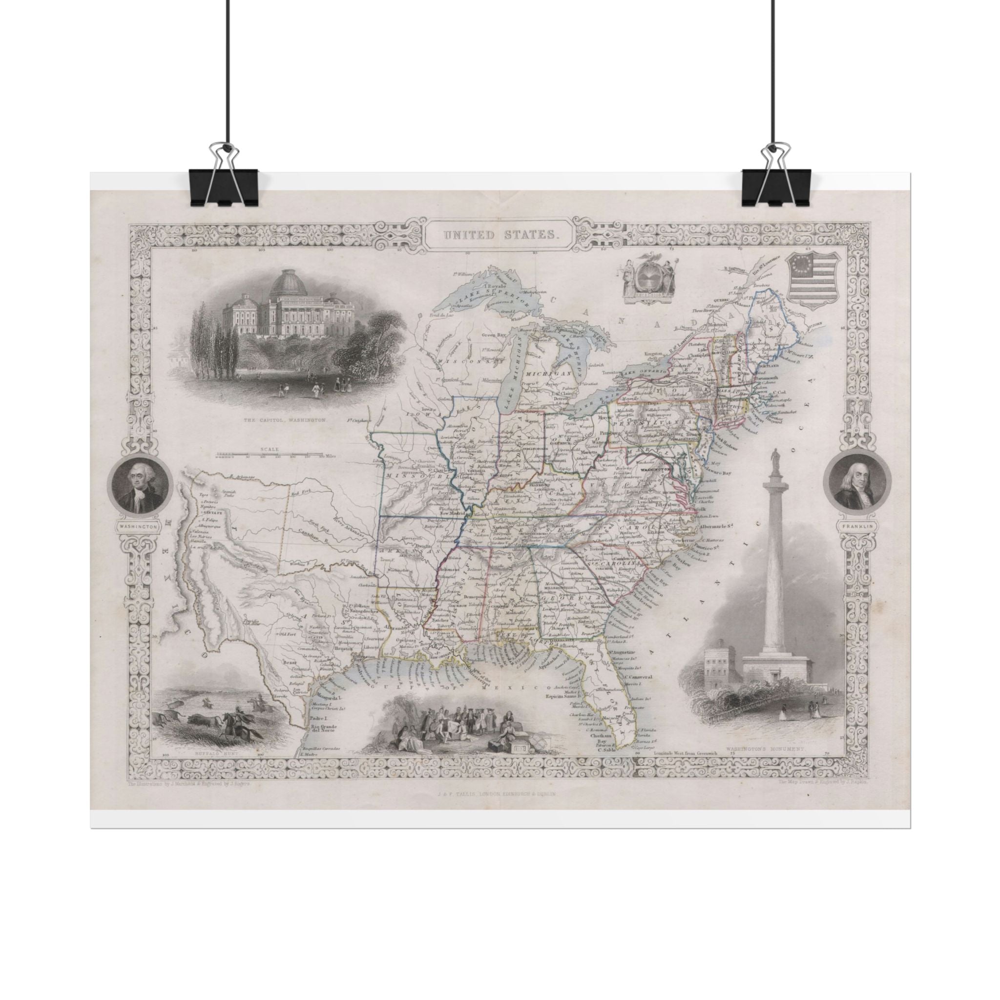 United States of America Historic Map (c. 1850) Rolled Poster | Vintage Map Wall Art