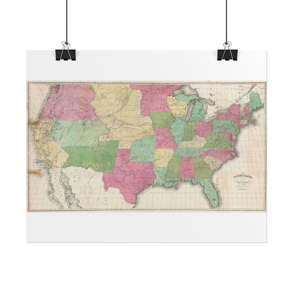 United States of America Historic Map (c. 1853) Rolled Poster | Vintage Map Wall Art