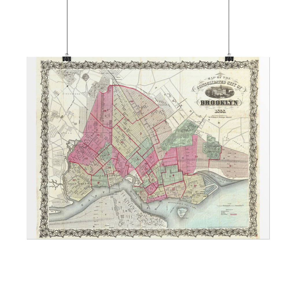 Brooklyn, New York Historic Map (c. 1868) Rolled Poster | Antique City Map Wall Art