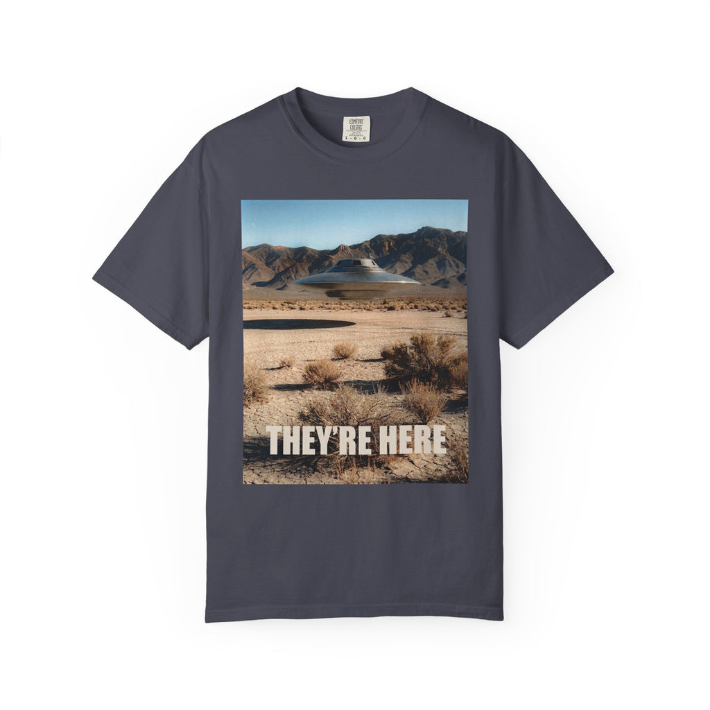 They’re Here S4 Poster UFO Typography T-shirt | Area 51 UAP Tee