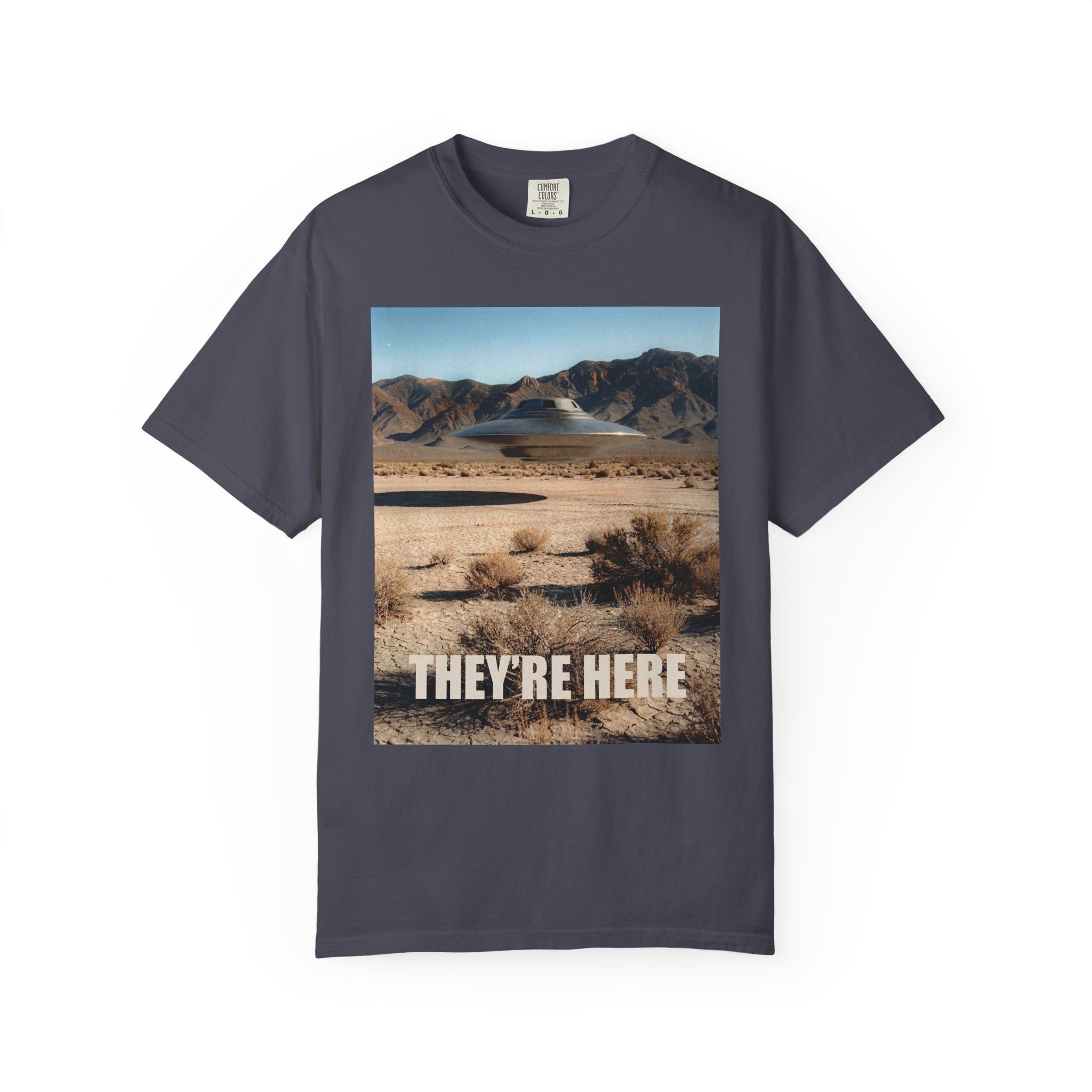 They’re Here S4 Poster UFO Typography T-shirt | Area 51 UAP Tee