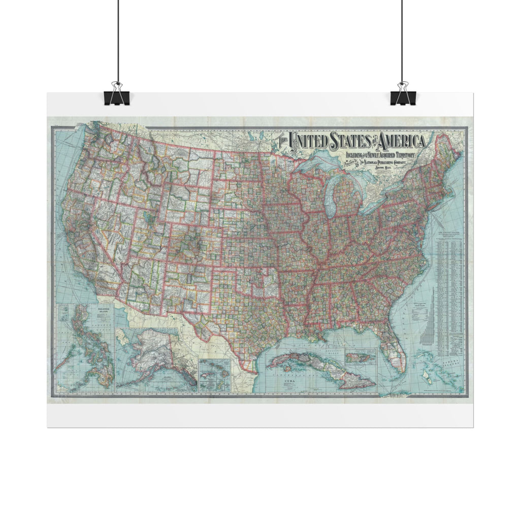 United States of America Historic Map (c. 1902) Rolled Poster | Vintage Map Wall Art