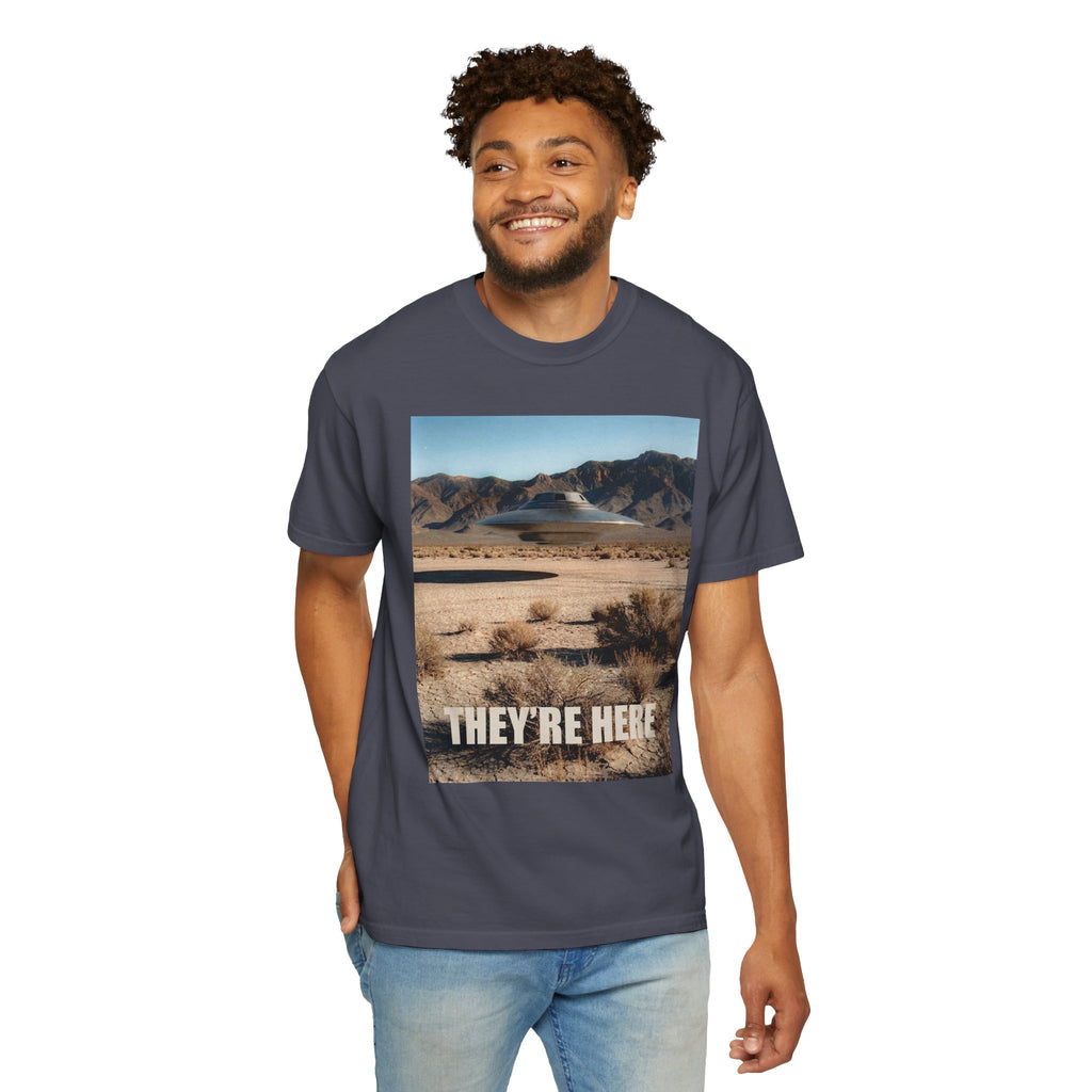 They’re Here S4 Poster UFO Typography T-shirt | Area 51 UAP Tee