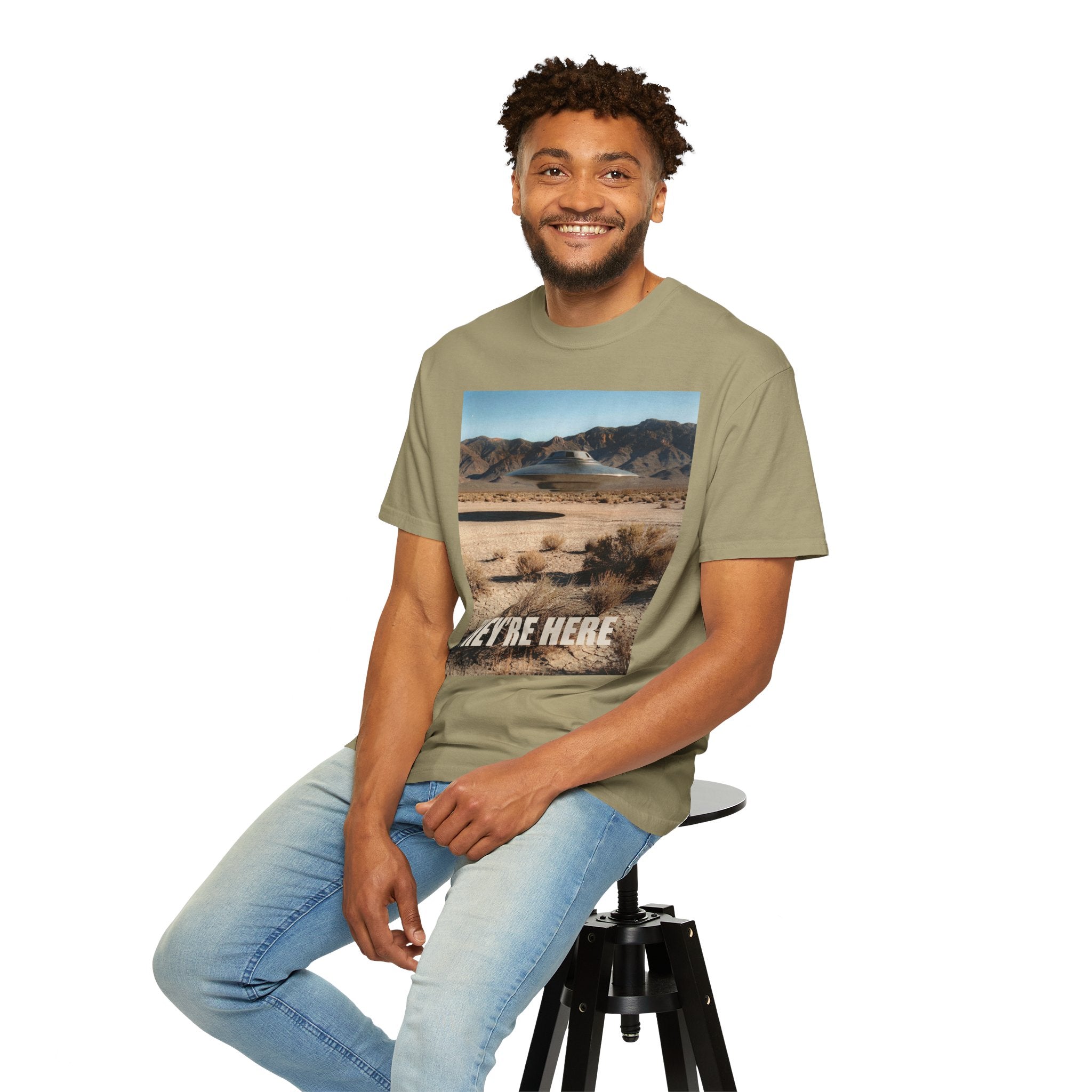 They’re Here S4 Poster UFO Typography T-shirt | Area 51 UAP Tee