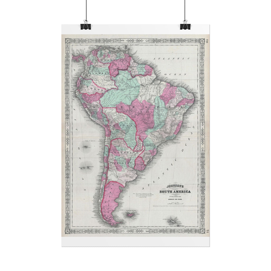 South America Antique Map (c. 1863) Rolled Poster | Vintage Map Wall Art