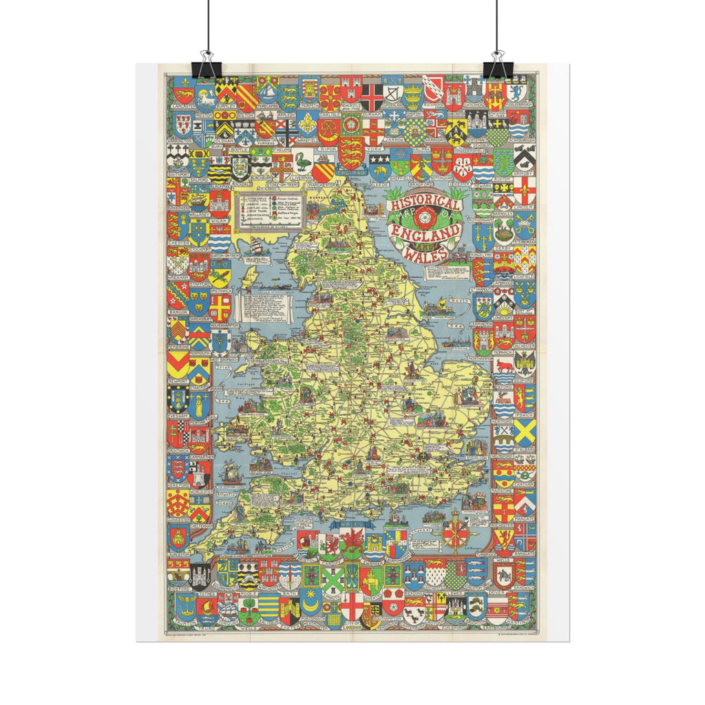 England & Wales Historic Pictorial Map (c. 1963) Rolled Poster | Vintage Map Wall Art