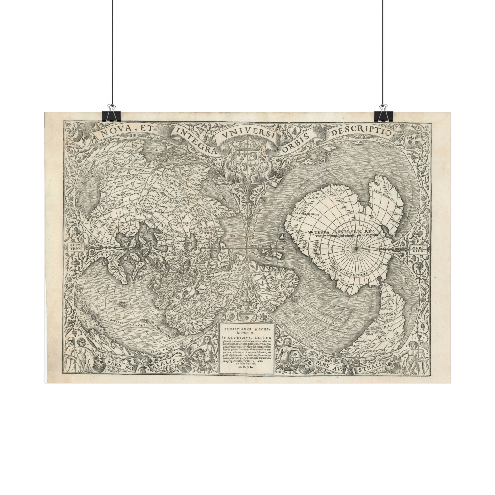 World Atlas Historic Map (c. 1540) Rolled Poster | Vintage Map Wall Art