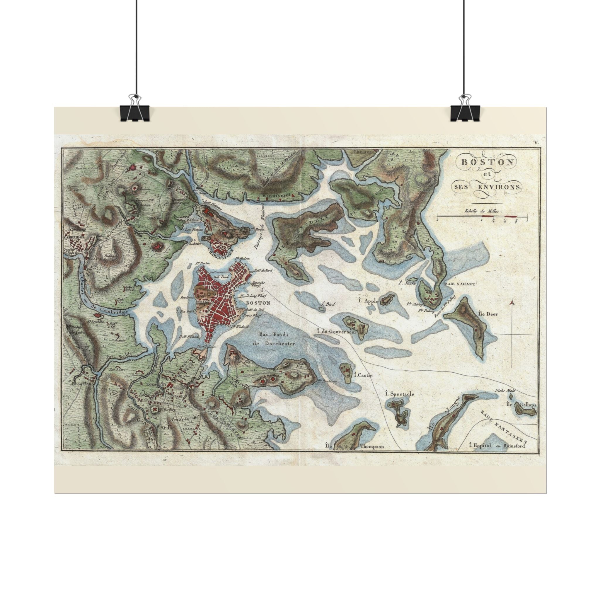 Boston, Massachusetts (c. 1807) Historic City Map Rolled Poster | Antique Map Wall Art