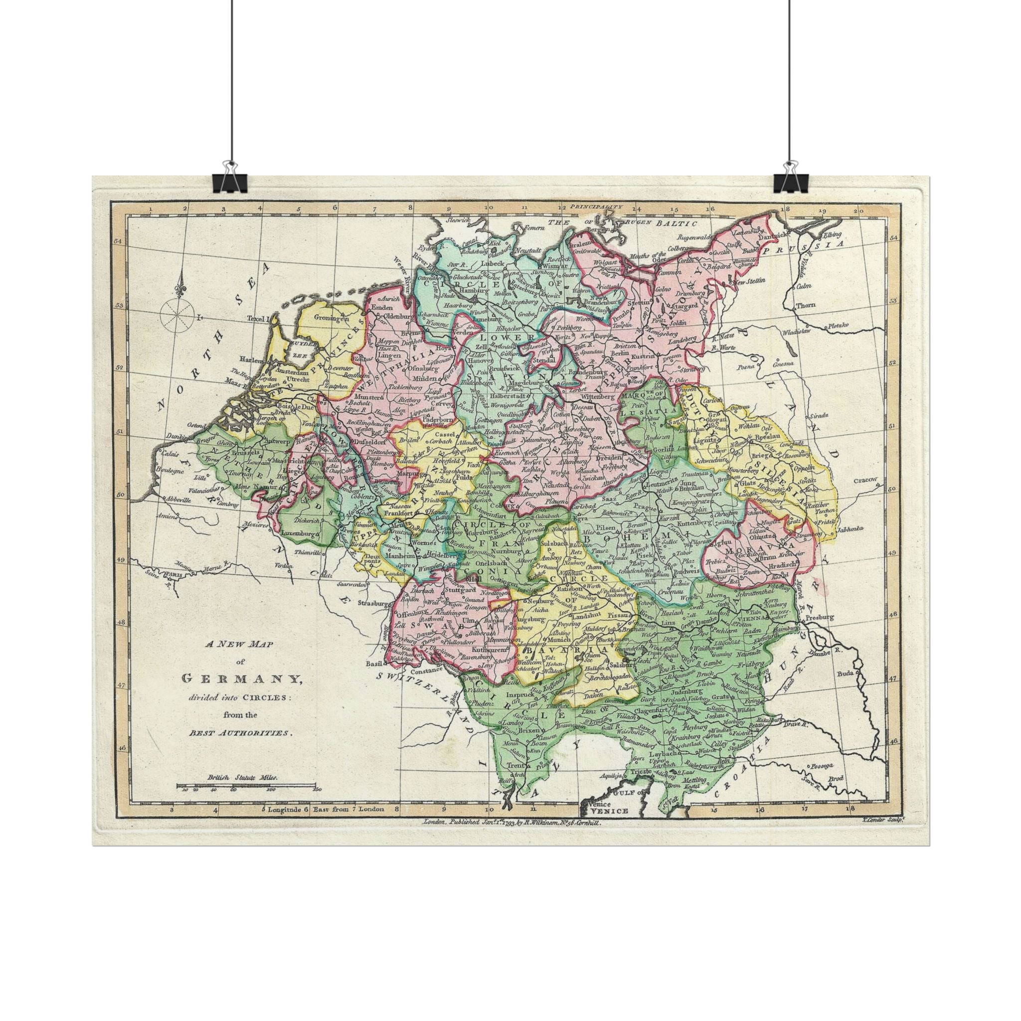 Germany Historic Map (c. 1793) Rolled Poster | Vintage Map Wall Art