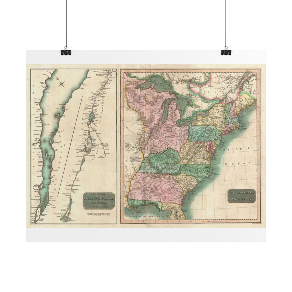 United States of America Historic Map (c. 1814) Rolled Poster | Vintage Map Wall Art