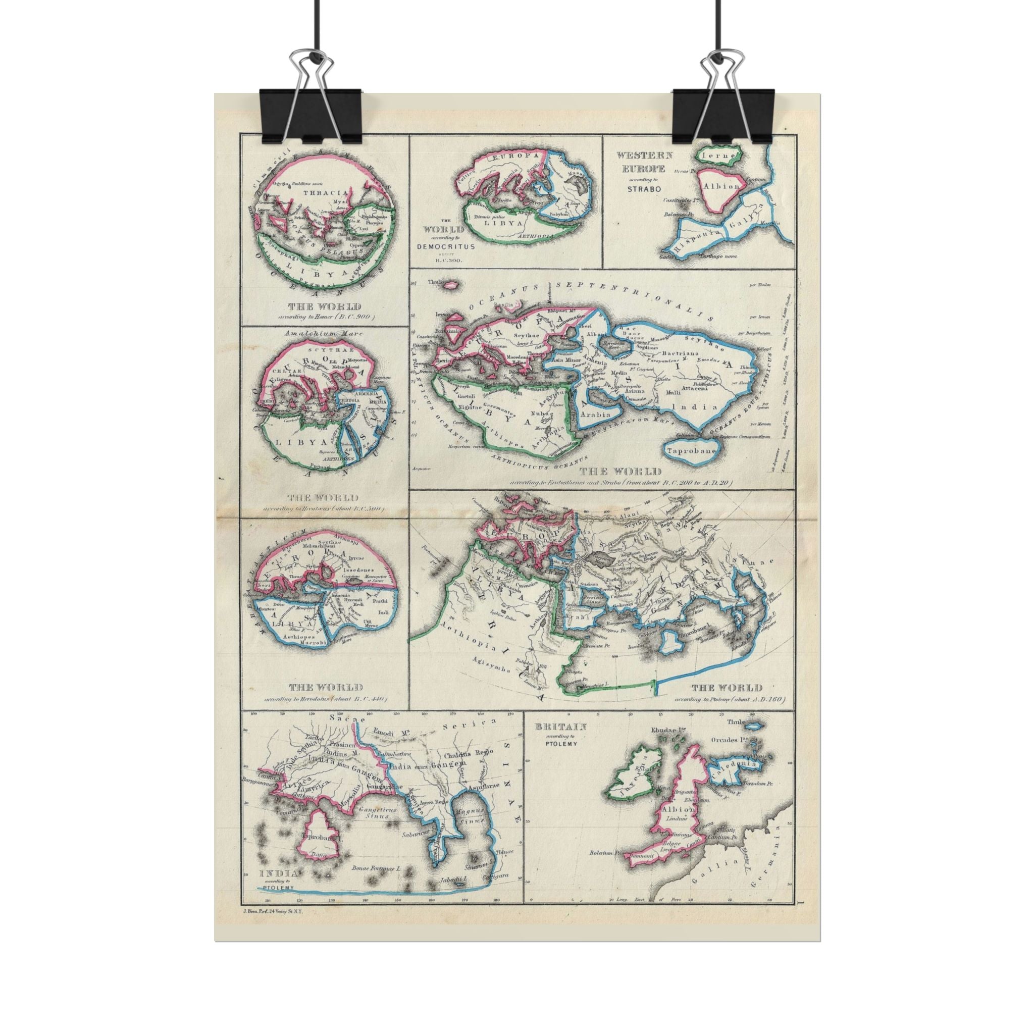 The Ancient World according to Homer, Ptolomy, Democritus, et al. Historic Map (c. 1867) Rolled Poster | Antique Map Wall Art
