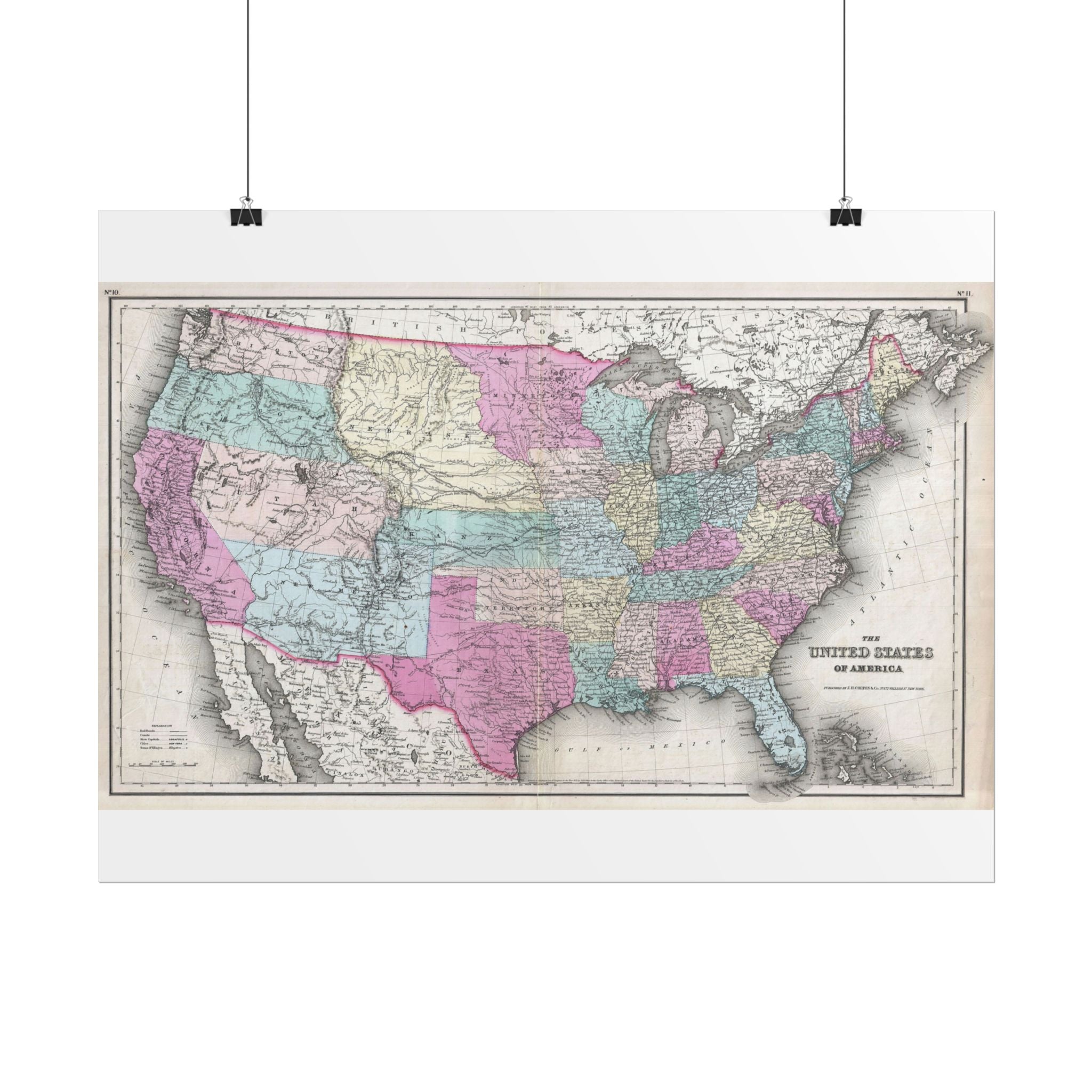 United States of America Historic Map (c. 1857) Rolled Poster | Vintage Map Wall Art