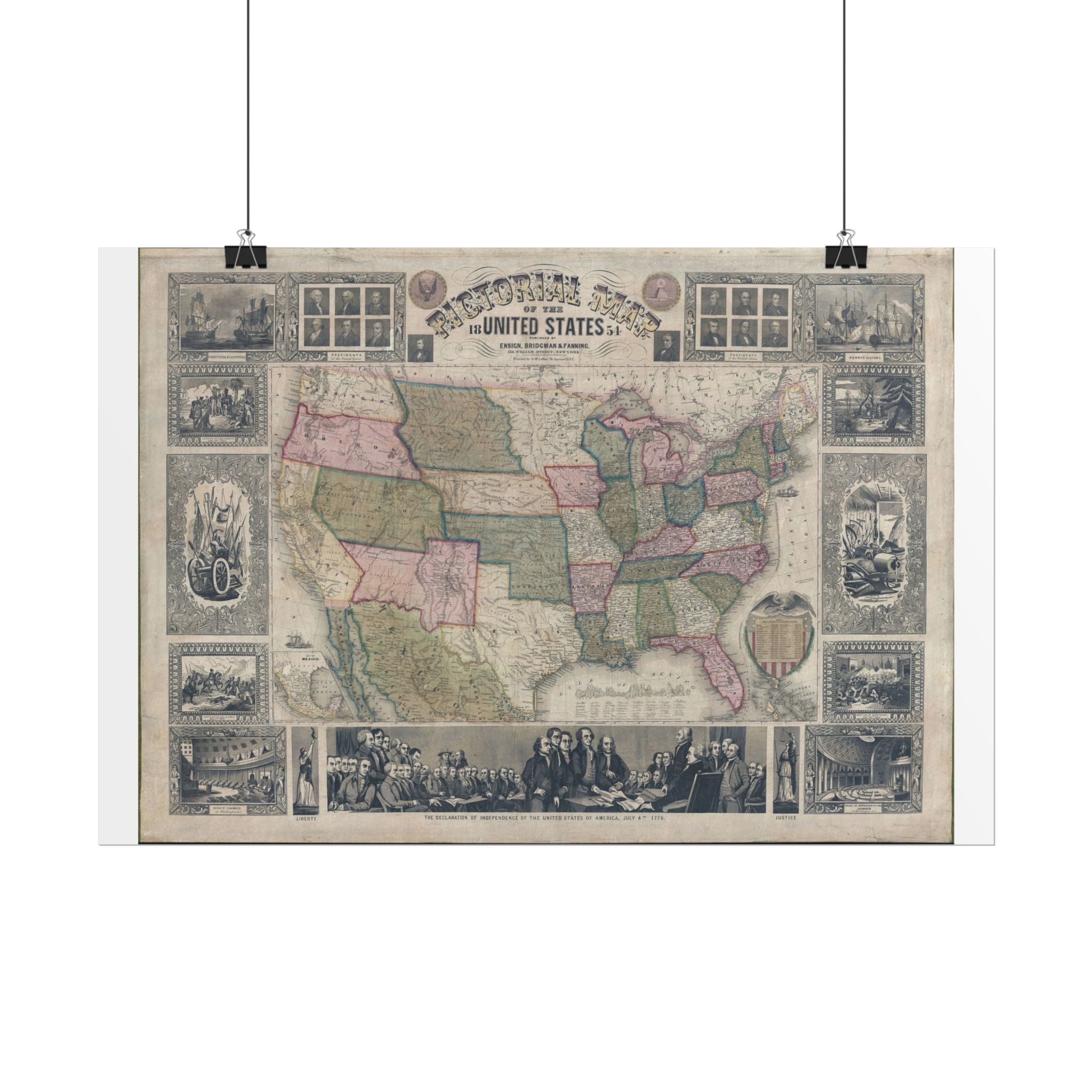 United States of America Historic Map (c. 1854) Rolled Poster | Vintage Map Wall Art